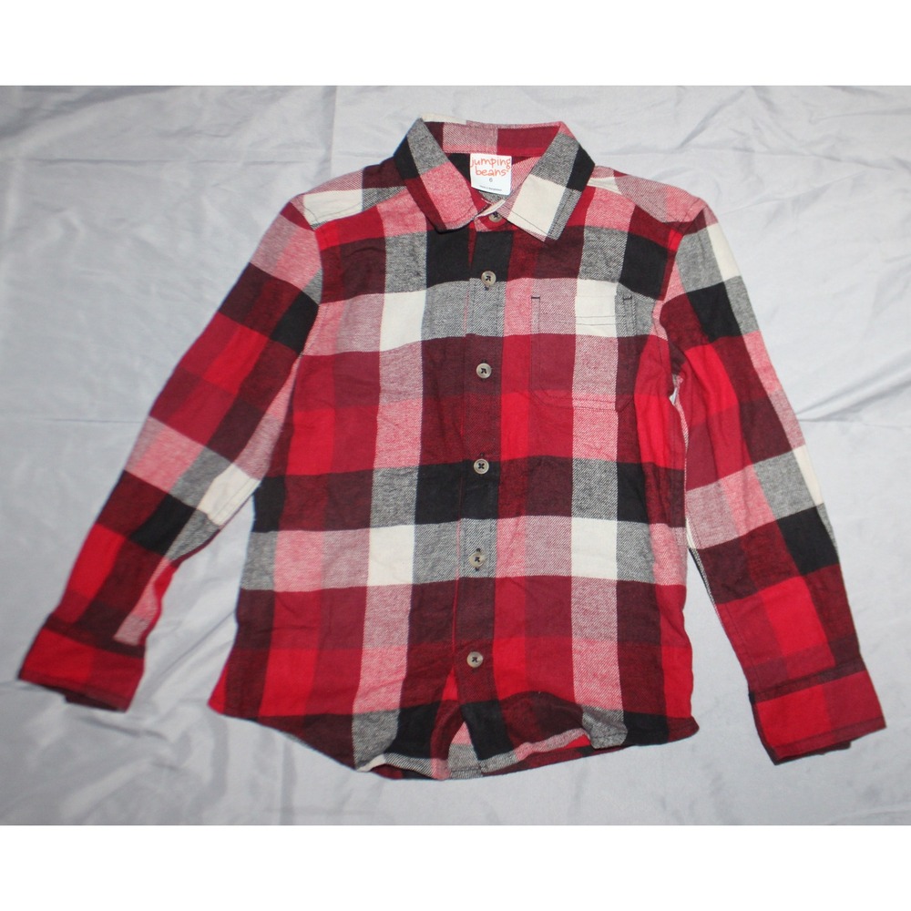 Boys Jumping Beans flannel plaid long sleeve red white shirt size 6